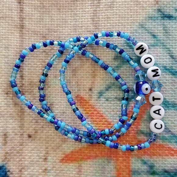 Seed Bead Stack Stretch Bracelets"Cat Mom" & "Evil Eye" Bracelets - Picture 9 of 16
